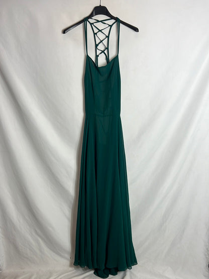 OTRAS. Vestido largo verde detalle espalda. T S