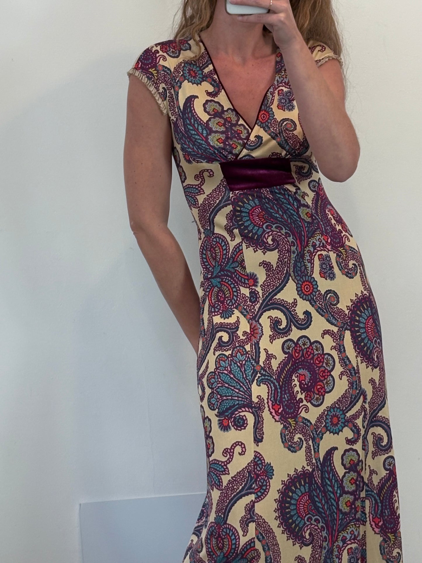 MONOPLAZA. Vestido largo estampado seda