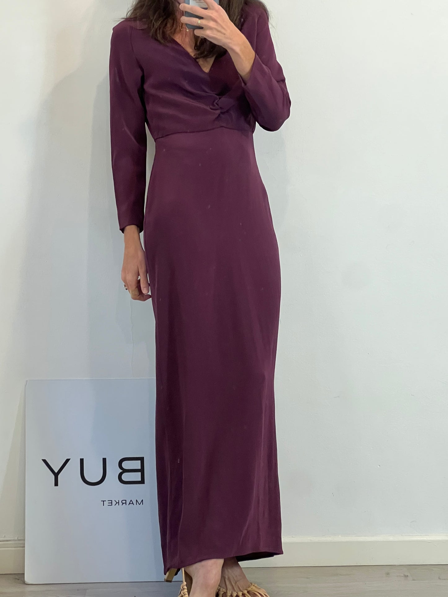 AFORA. Vestido largo fruncido cintura