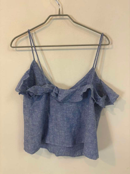 ZARA. Top azul jaspeado con lino