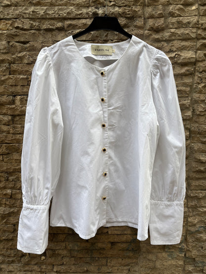 PARIS 64. White blouse with diamond buttons Ts