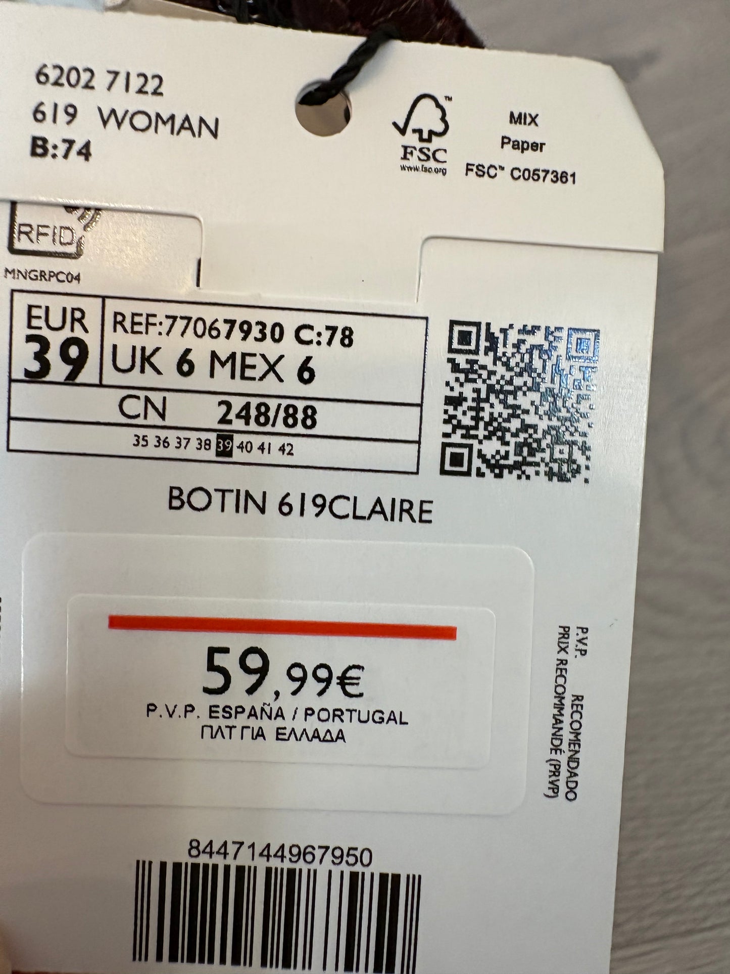 MANGO. Botines piel burdeos. T 39