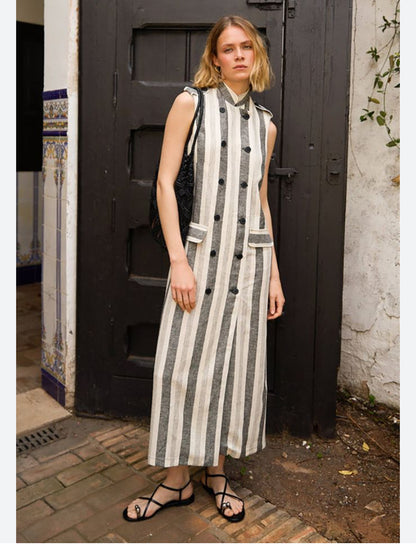 BYAM. Chaleco/vestido rayas lino