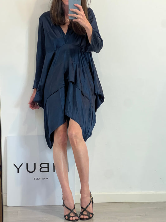 BARBARA BUI. Asymmetrical blue satin dress/top. Size 42 (m)