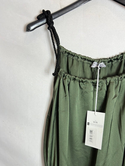 VALENTINA. Vestido verde midi satinado. T 34
