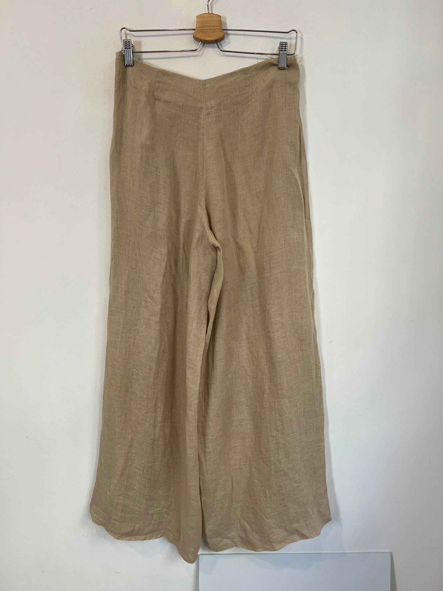 MASSIMO DUTTI. Pantalón beige lino aberturas