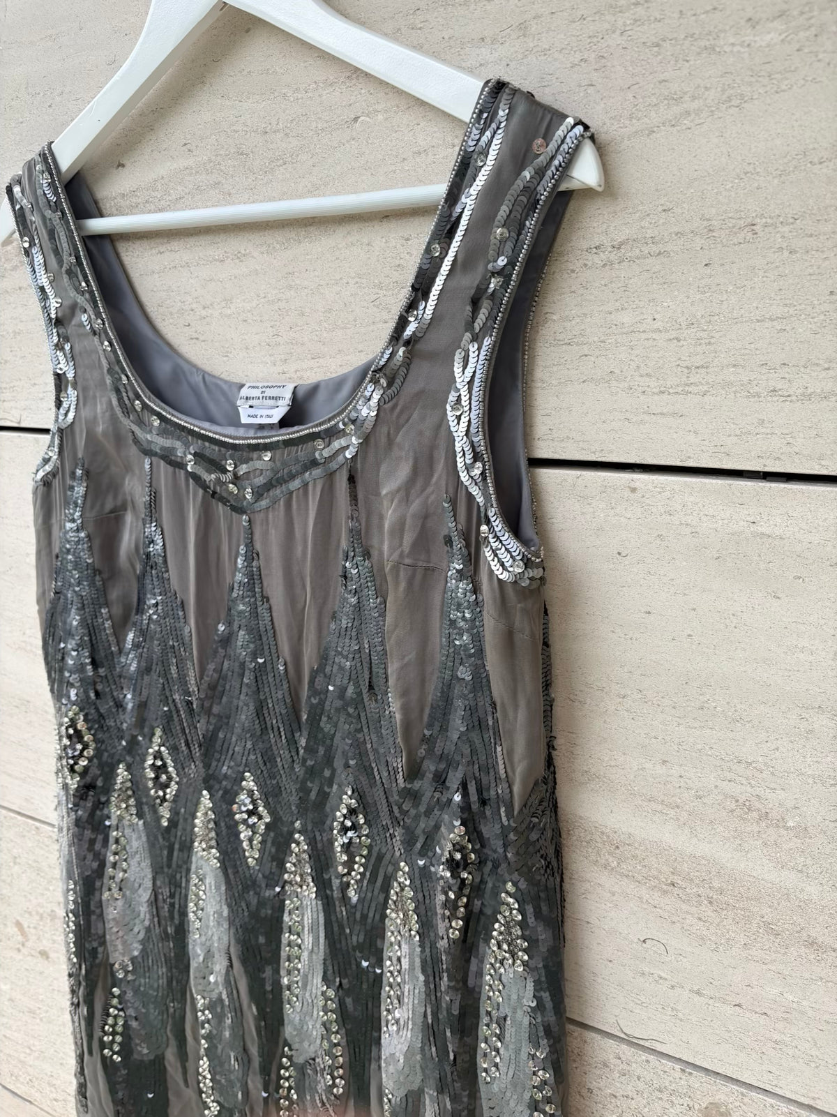 PHILOSOPHY DI Alberta Ferretti. Vestido corto seda lentejuelas