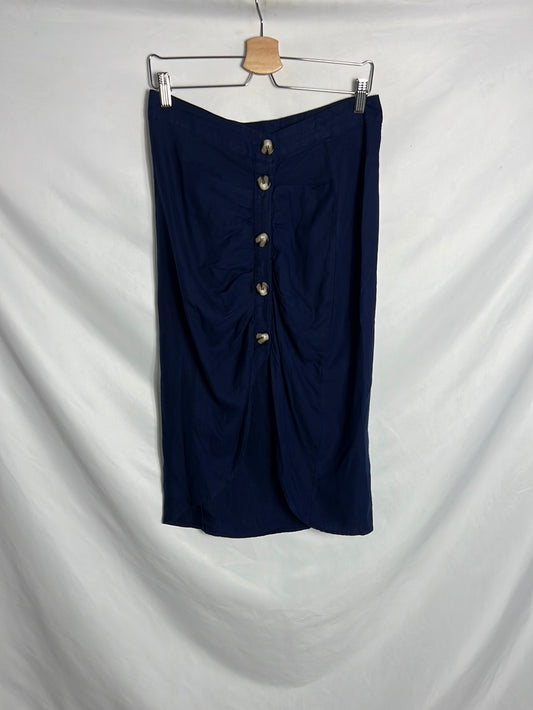 ZARA. Blue asymmetrical linen midi skirt. TL