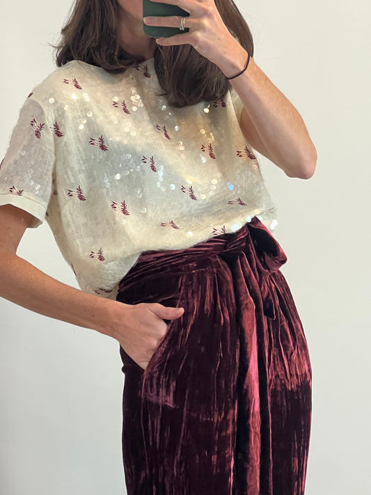 MAJE. Top lentejuelas y bordados