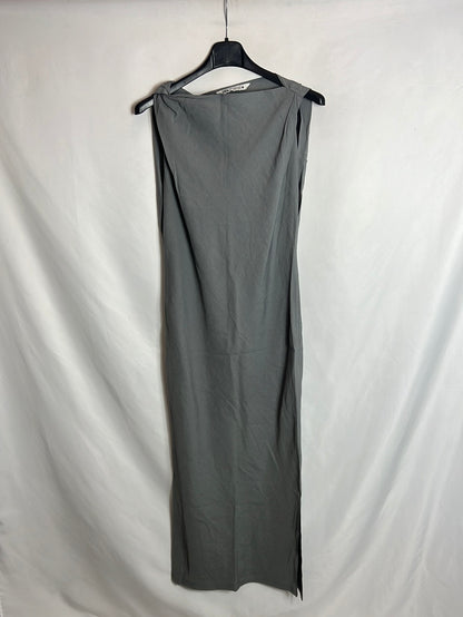 ZARA. Vestido midi gris apertura textura. T XS