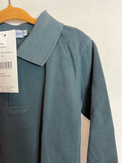 ANCAR. Classic long-sleeved petrol blue polo shirt