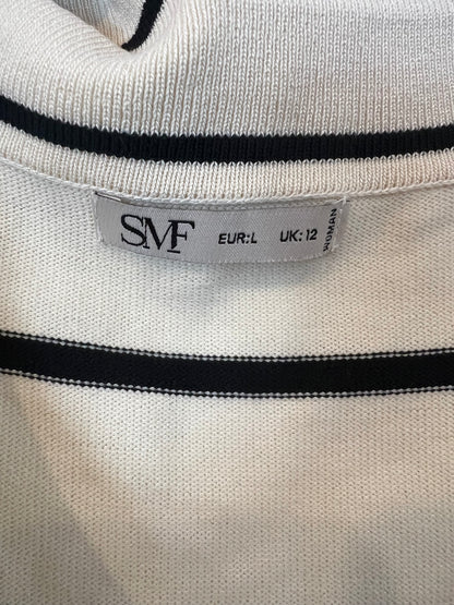 OTRAS. Vestido beige punto rayas azules. T L