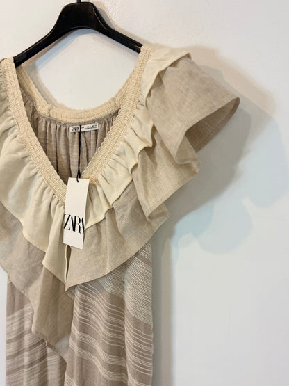 ZARA. Vestido largo beige texturas. T S