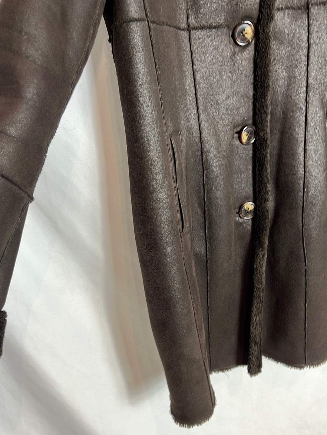 DEVERNOIS. Abrigo marrón doble textura. T 40(M)