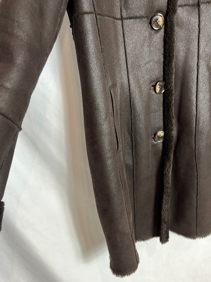 DEVERNOIS. Abrigo marrón doble textura. T 40(M)