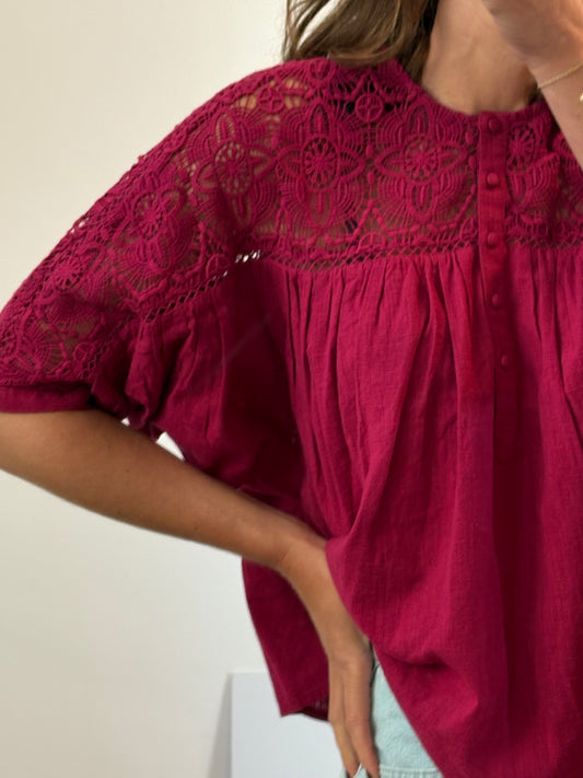 SÉZANE. Blusa rosa croché. T 36