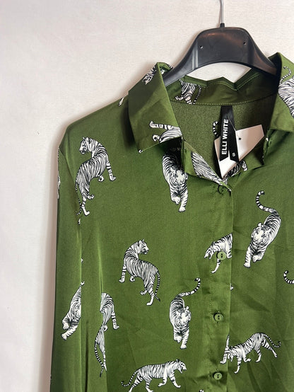 ELLI WHITE. Blusa verde satinada tigres. T S