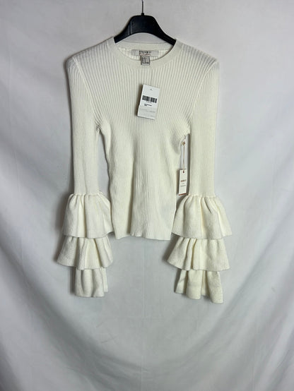 FOREVER 21. Jersey blanco mangas volantes. T M