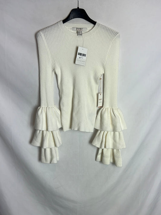 FOREVER 21. Jersey blanco mangas volantes. T M