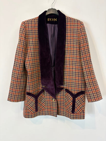 BYAN. Blazer lana cuadros solapa terciopelo
