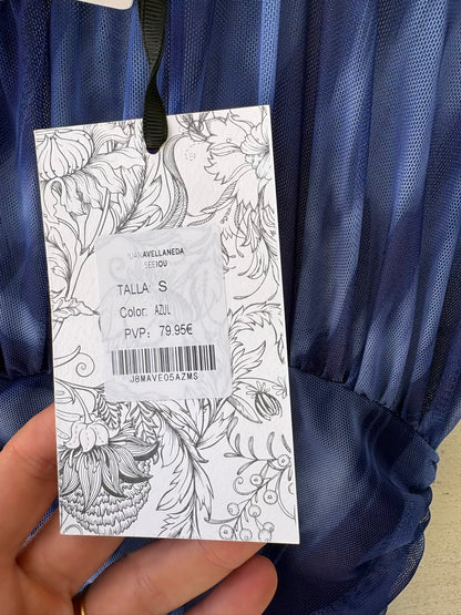 JUAN AVELLANEDA x SEEIOU. Vestido largo tul elástico azules