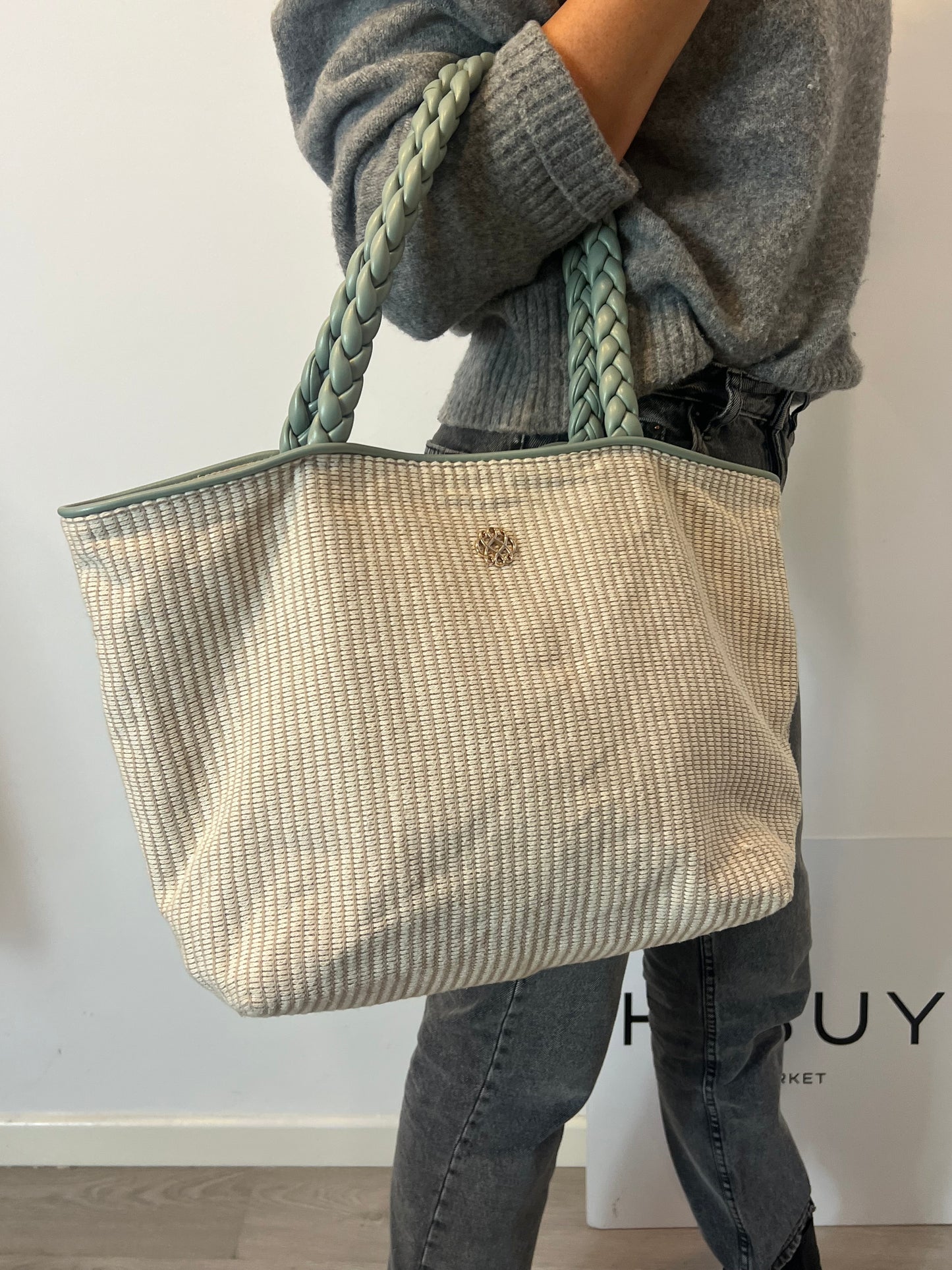 AN AND LEE. Bolso shopper lona asa trenzada