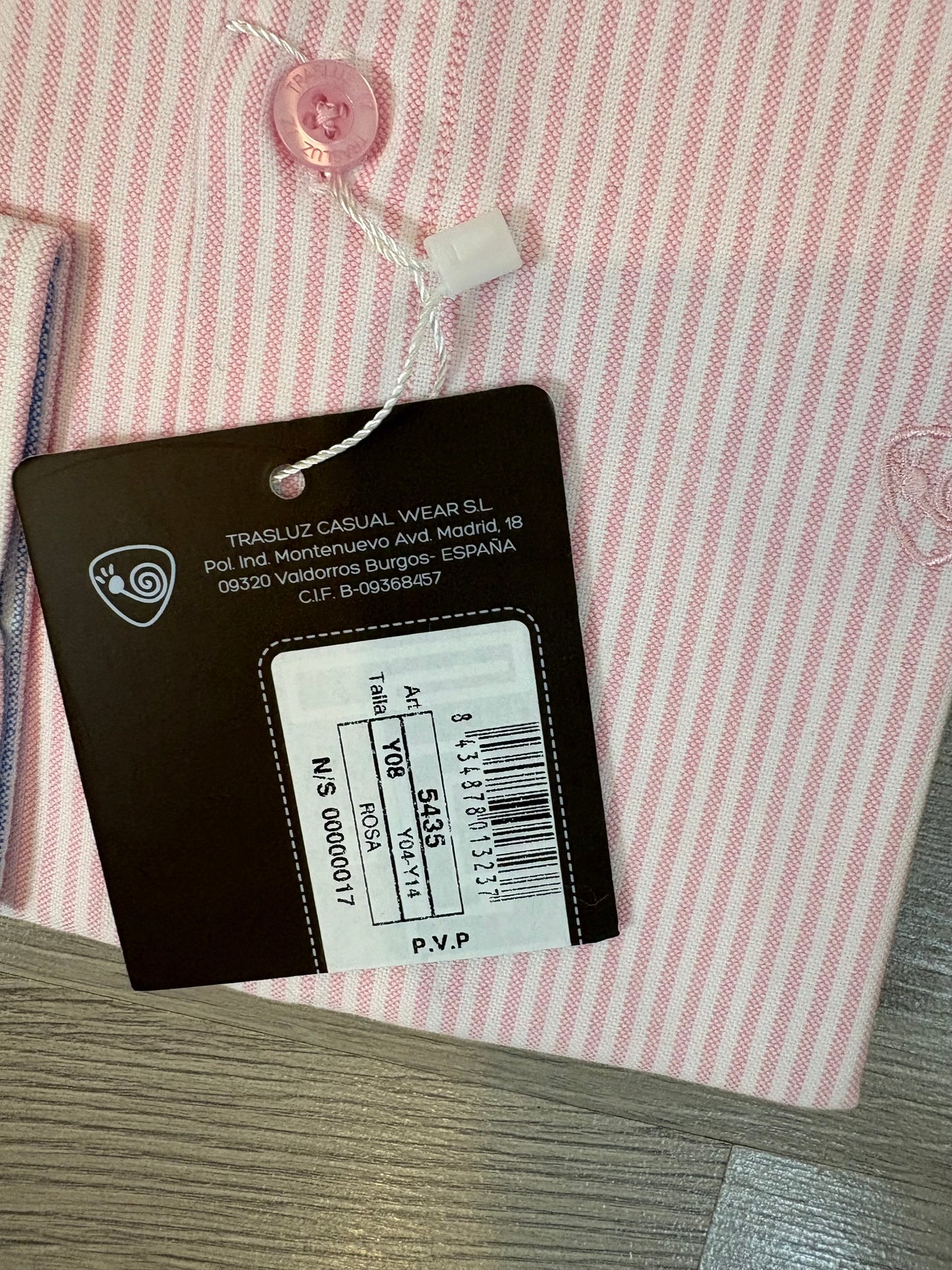 TRASLUZ. Camisa niño rayas rosa y blanca. T 8 años