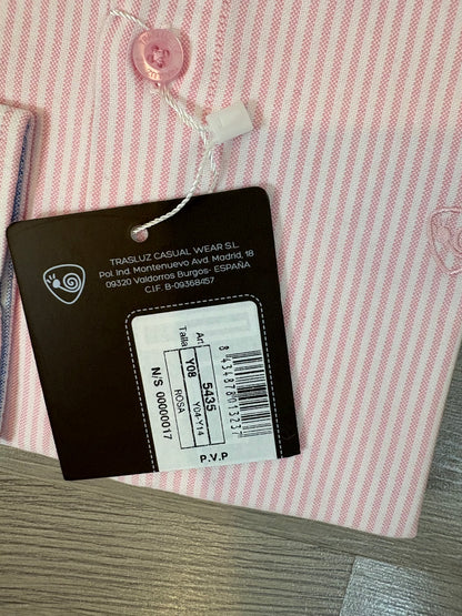 TRASLUZ. Camisa niño rayas rosa y blanca. T 8 años
