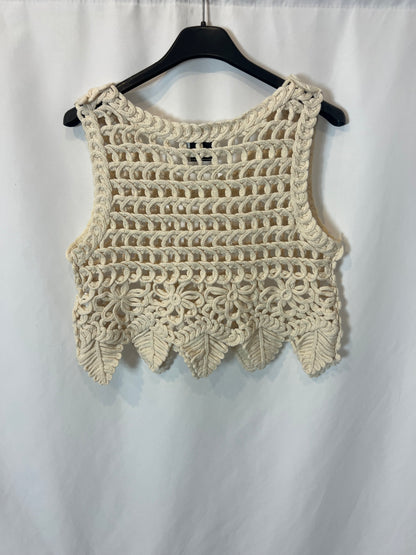 LOVE M. Top crochet beige. TU (S)