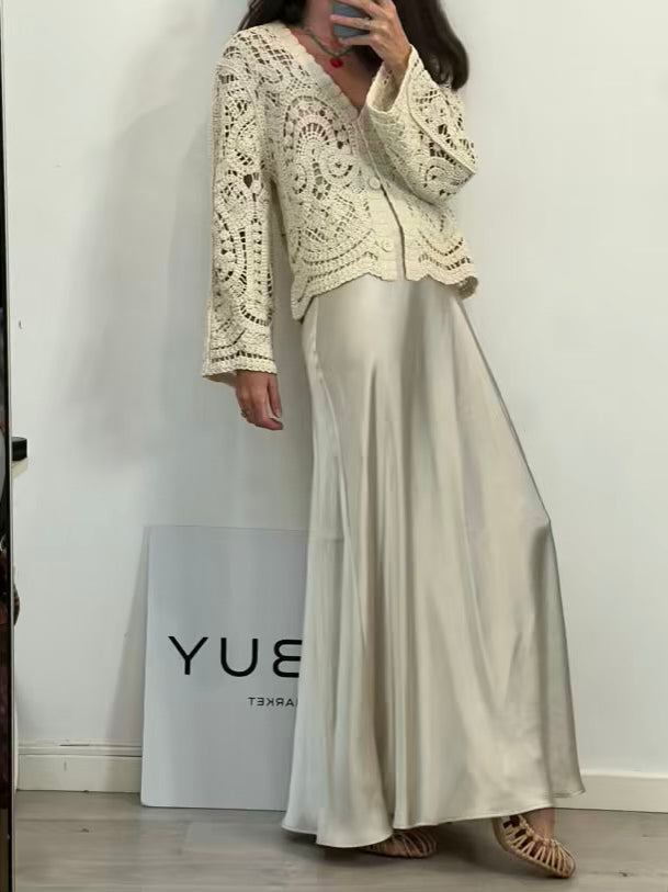 AWARE BARCELONA. Falda larga satina beige