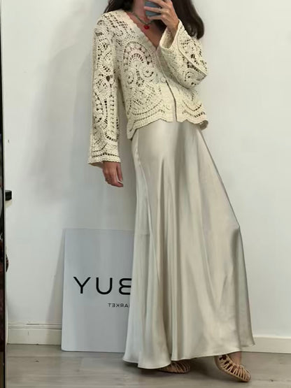 AWARE BARCELONA. Falda larga satina beige