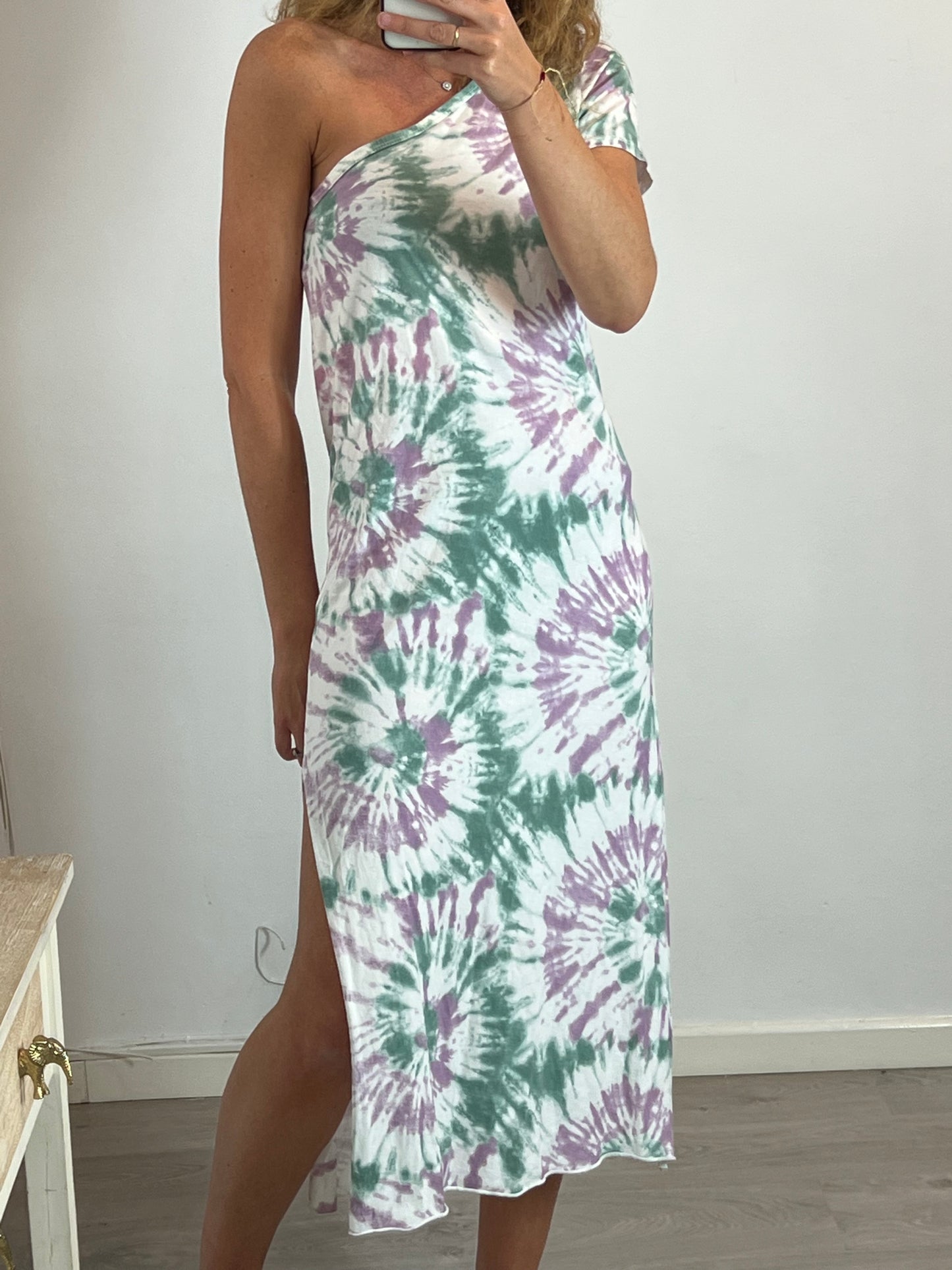 LEAF. Asymmetrical tie-dye midi dress. TM