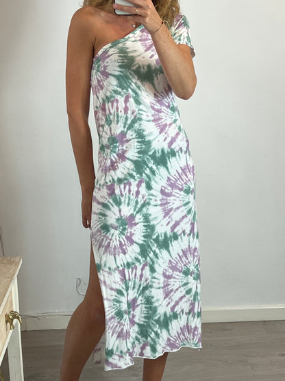 LEAF. Asymmetrical tie-dye midi dress. TM