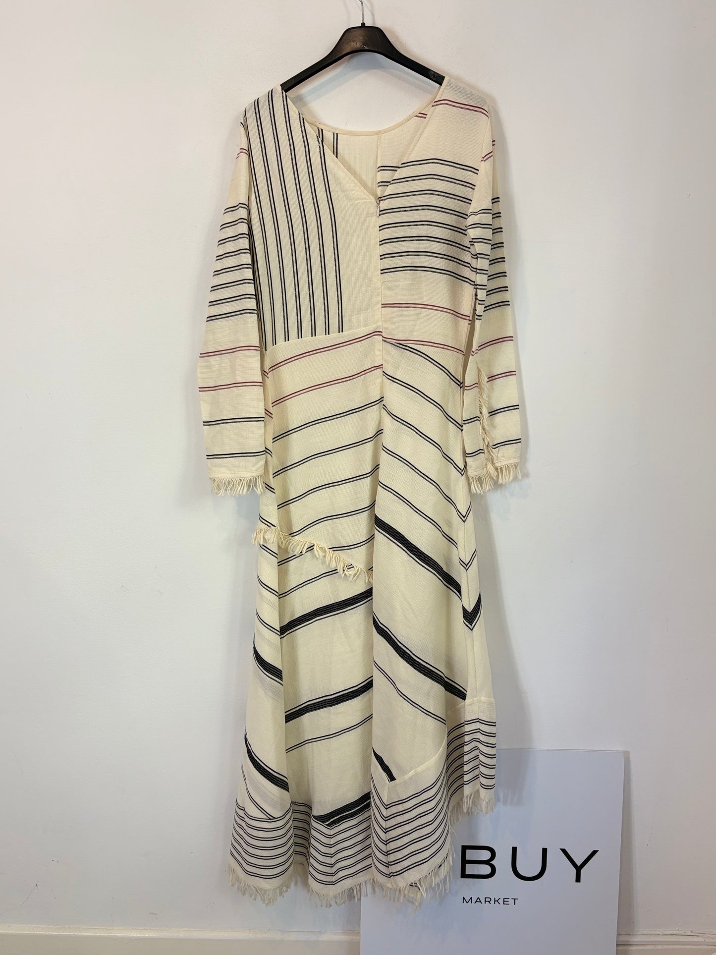 ZARA. Vestido largo rayas textura asimétrico. T S