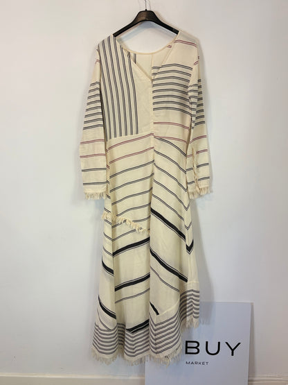 ZARA. Vestido largo rayas textura asimétrico. T S