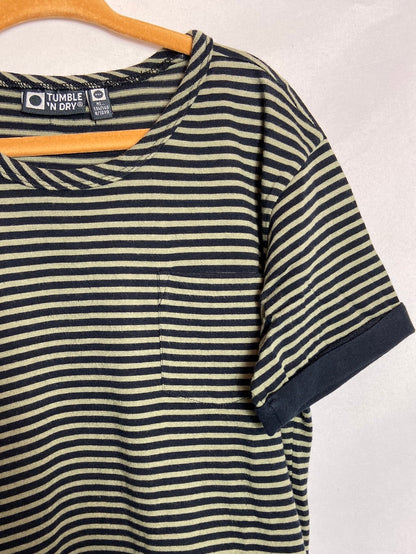 TUMBLE 'N DRY. Green striped T-shirt. Ages 8-10