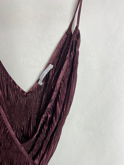 ZARA. Top cruzado plisado berenjena. T S