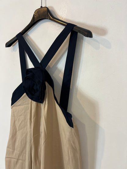 OTRAS. Vestido largo beige halter flor. T S/M