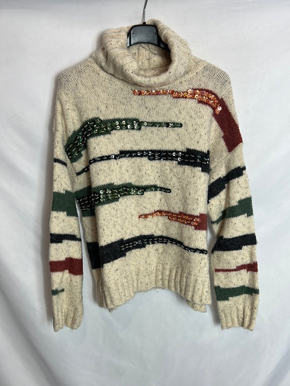 FÓRMULA JOVEN. Jersey beige jaspeado detalles. T 38