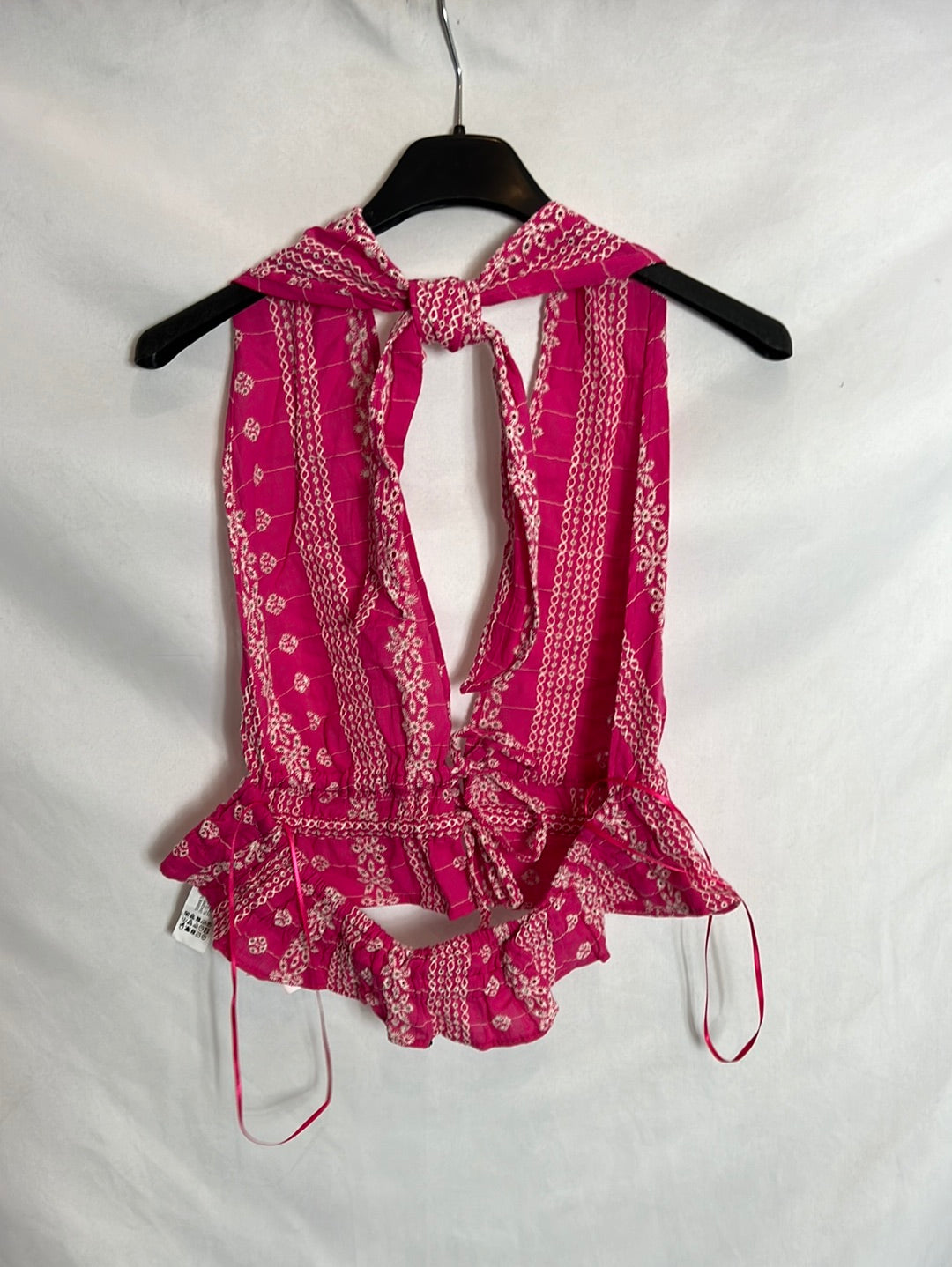 ZARA. Top rosa atado al cuello. T S