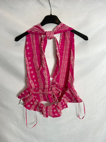 ZARA. Top rosa atado al cuello. T S