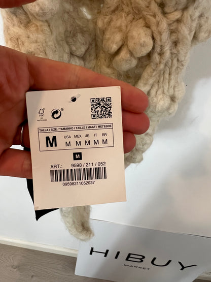 ZARA. Bufanda beige punto grueso. T M