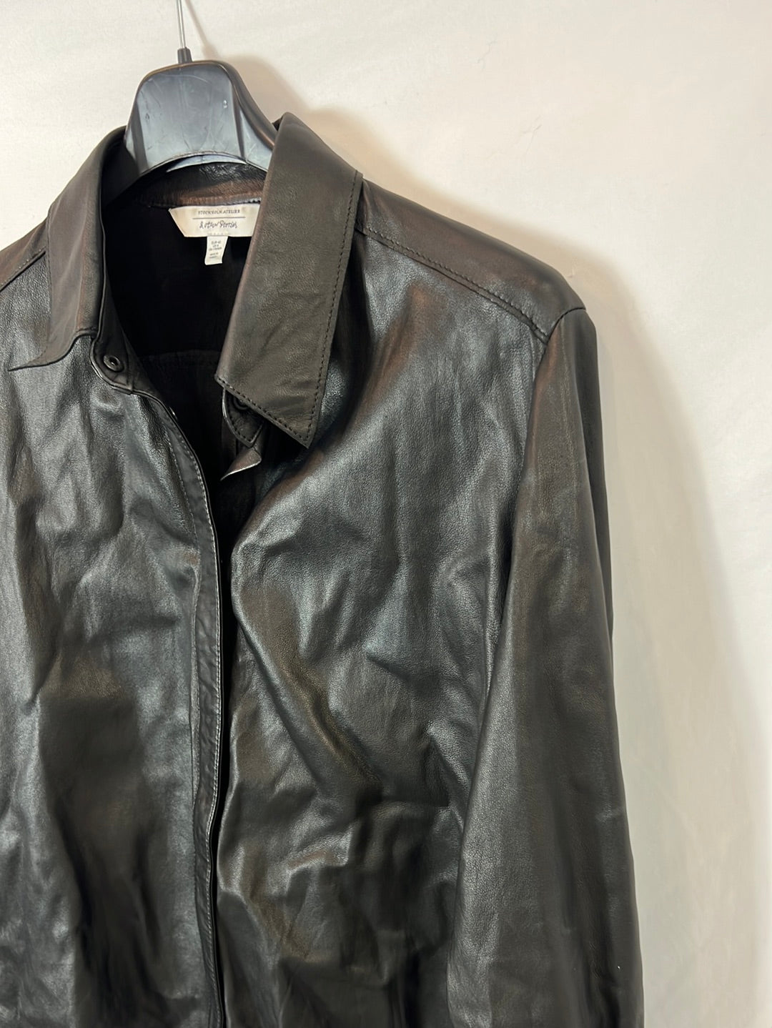 &amp;OTHER STORIES. Black leather overshirt, size 40