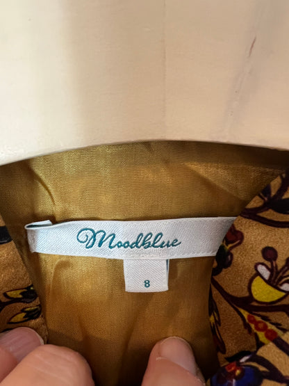 MOODBLUE. Vestido mostaza estampado satinado. T 8 años