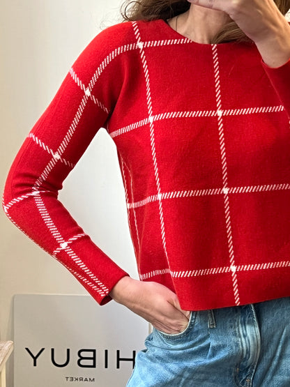 MAJE. Jersey rojo con lana cuadros. T 1(S)
