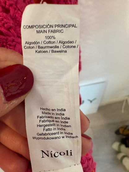 NICOLI. Kimino largo crochet bicolor