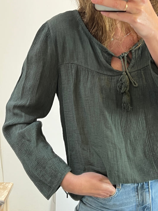 OTHER. Dark green textured blouse. TS/M