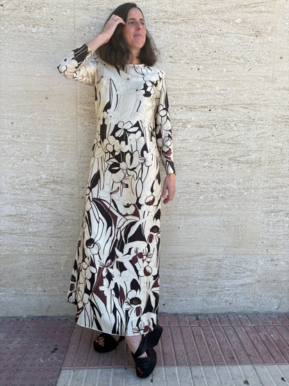 MIRTO. Vestido largo estampado hombreras. T 36