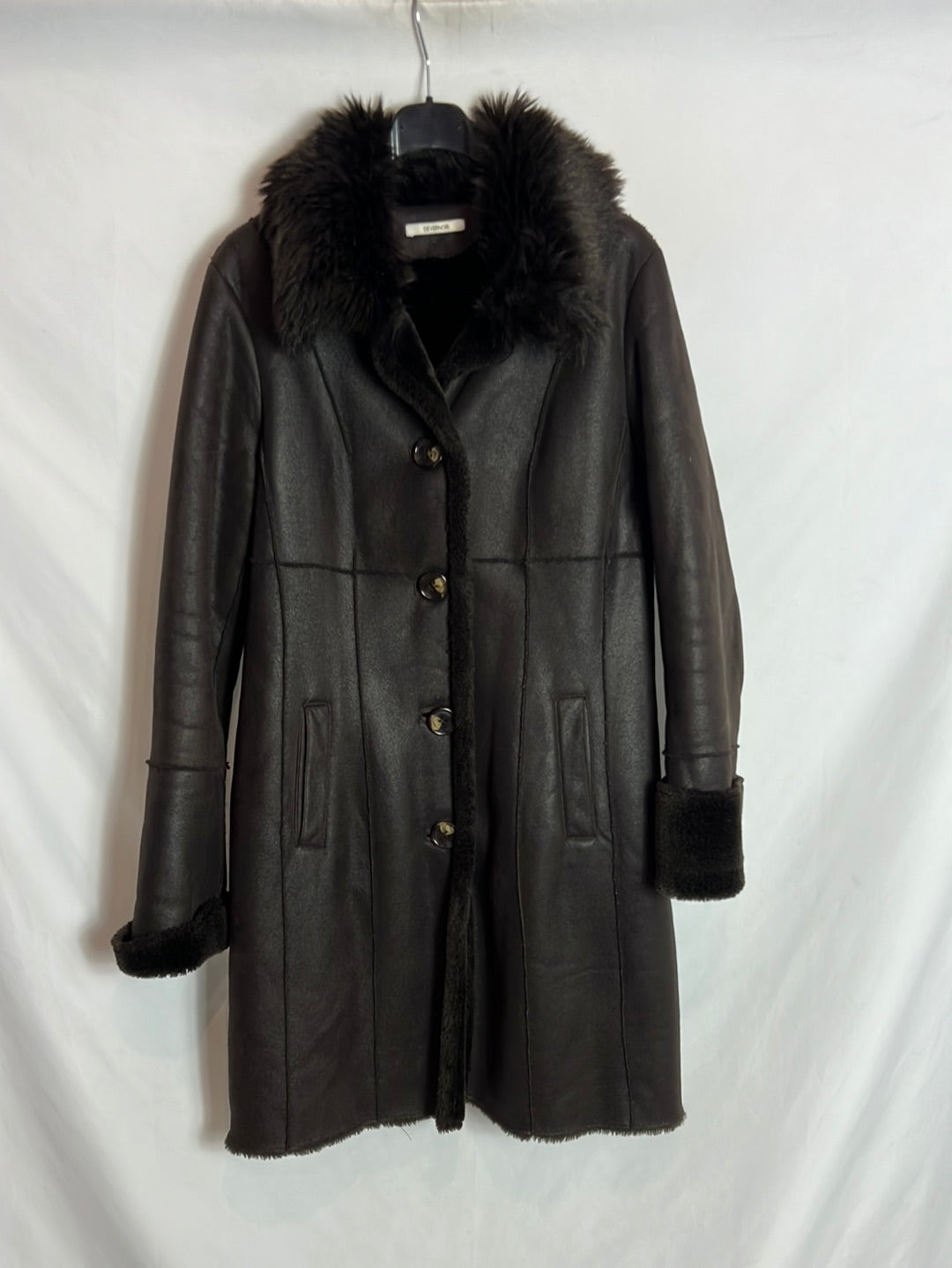 DEVERNOIS. Abrigo marrón doble textura. T 40(M)