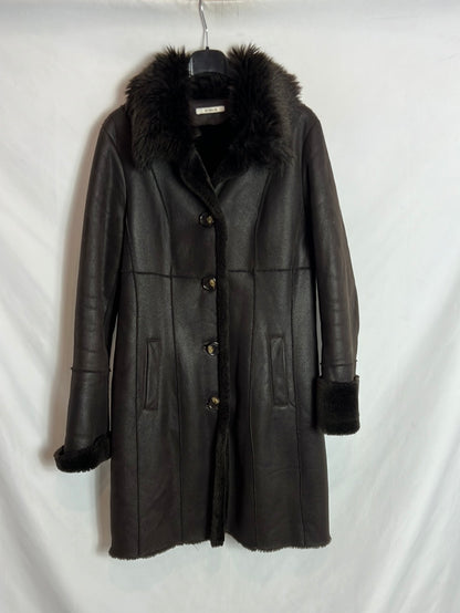 DEVERNOIS. Abrigo marrón doble textura. T 40(M)